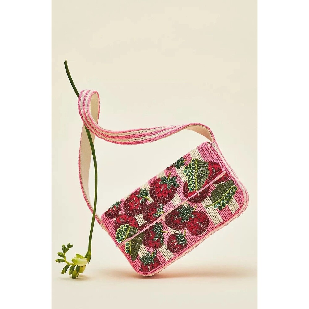 Anthropologie The Fiona Beaded Bag Food & Drink Edition Strawberry Craze NWT